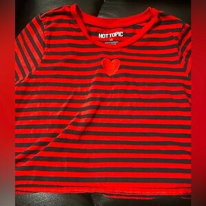 Hot Topic Large cropped red and black striped shirt